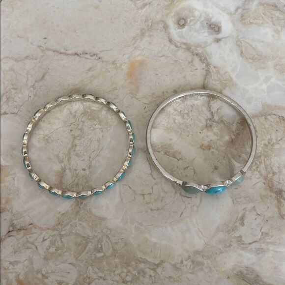 Lucky Brand Silver-tone & Turquoise Stones Boho Bangle Bracelet Set - Picture 8 of 10